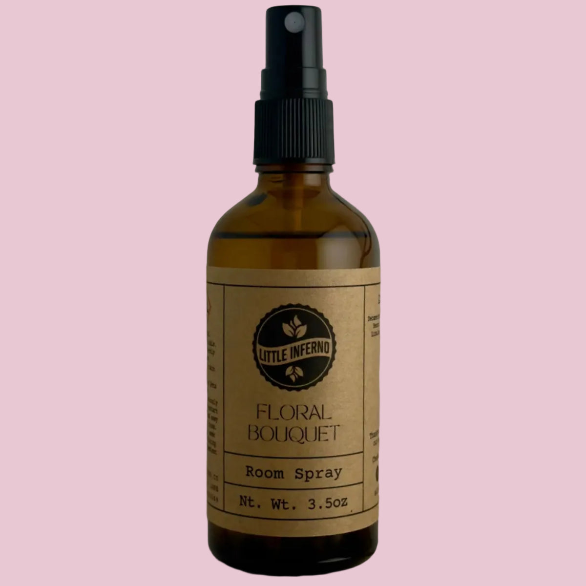 Brown glass bottle with a label on a neutral background