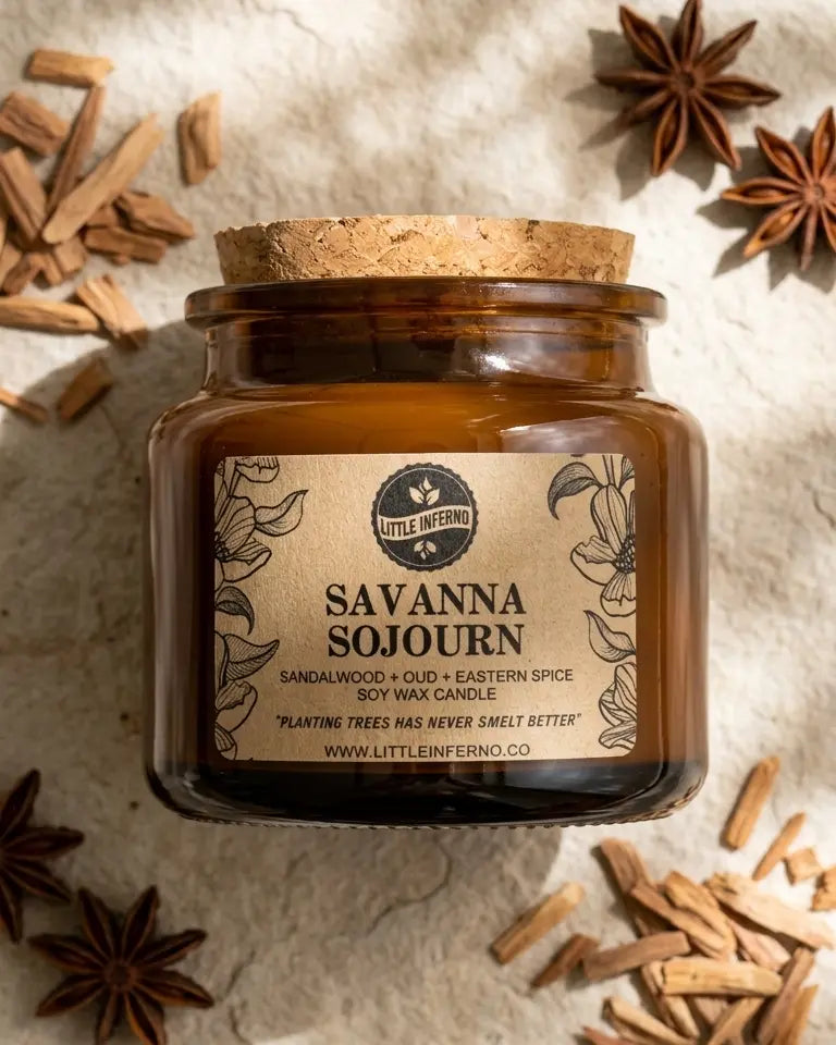 Jar of Savanna Sojourn spice mix with cinnamon sticks and star anise on a textured surface